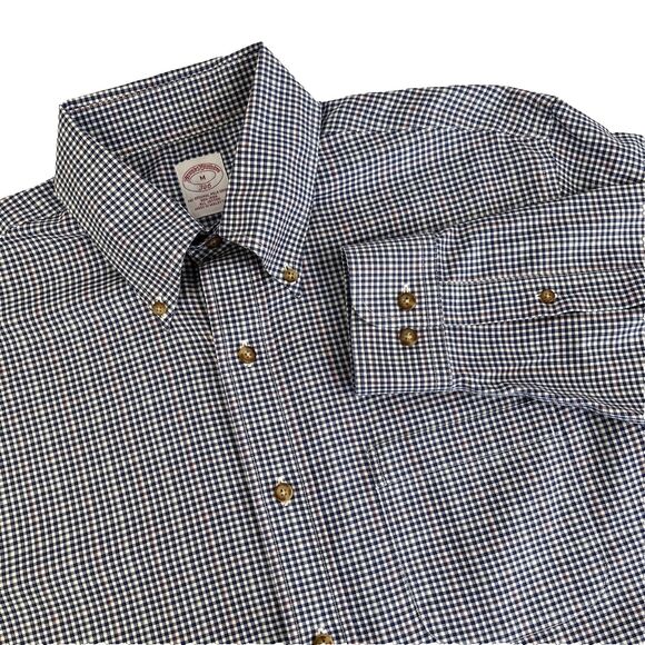 Mens Brooks Brothers Long Sleeve Button Down Shirt Size Medium Blue Checks - Picture 1 of 6